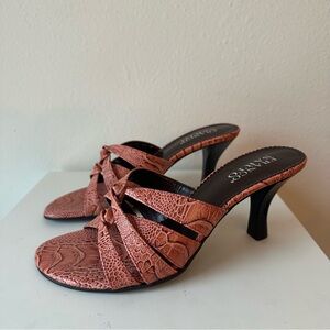 Franco Sarto // Snakeskin Pattern Salmon Crisscross Slide Heels Size 7